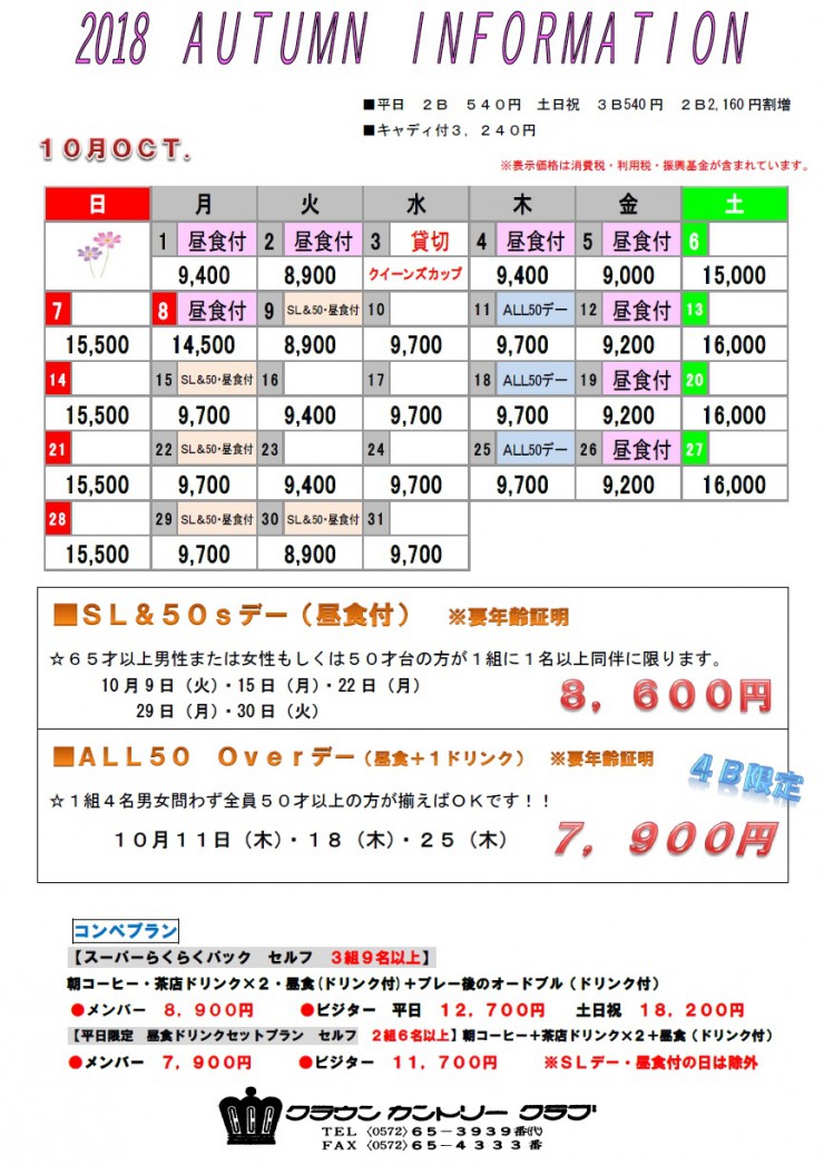 H30・10月料金表